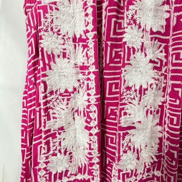 Savanna Jane Pink Embroidered Boho Shift Dress Med Cap Sleeve Geometric Floral - Picture 4 of 6